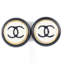 [Chanel] Chanel Coco Mark Vintage Gold Plata White/Negro 95A Aretes de damas grabadas