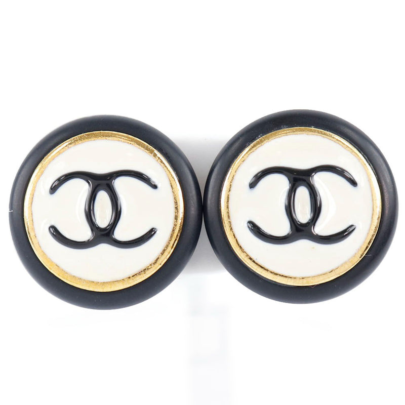[CHANEL] Chanel Coco Mark Vintage Gold Plating White/Black 95A engraved Ladies earrings