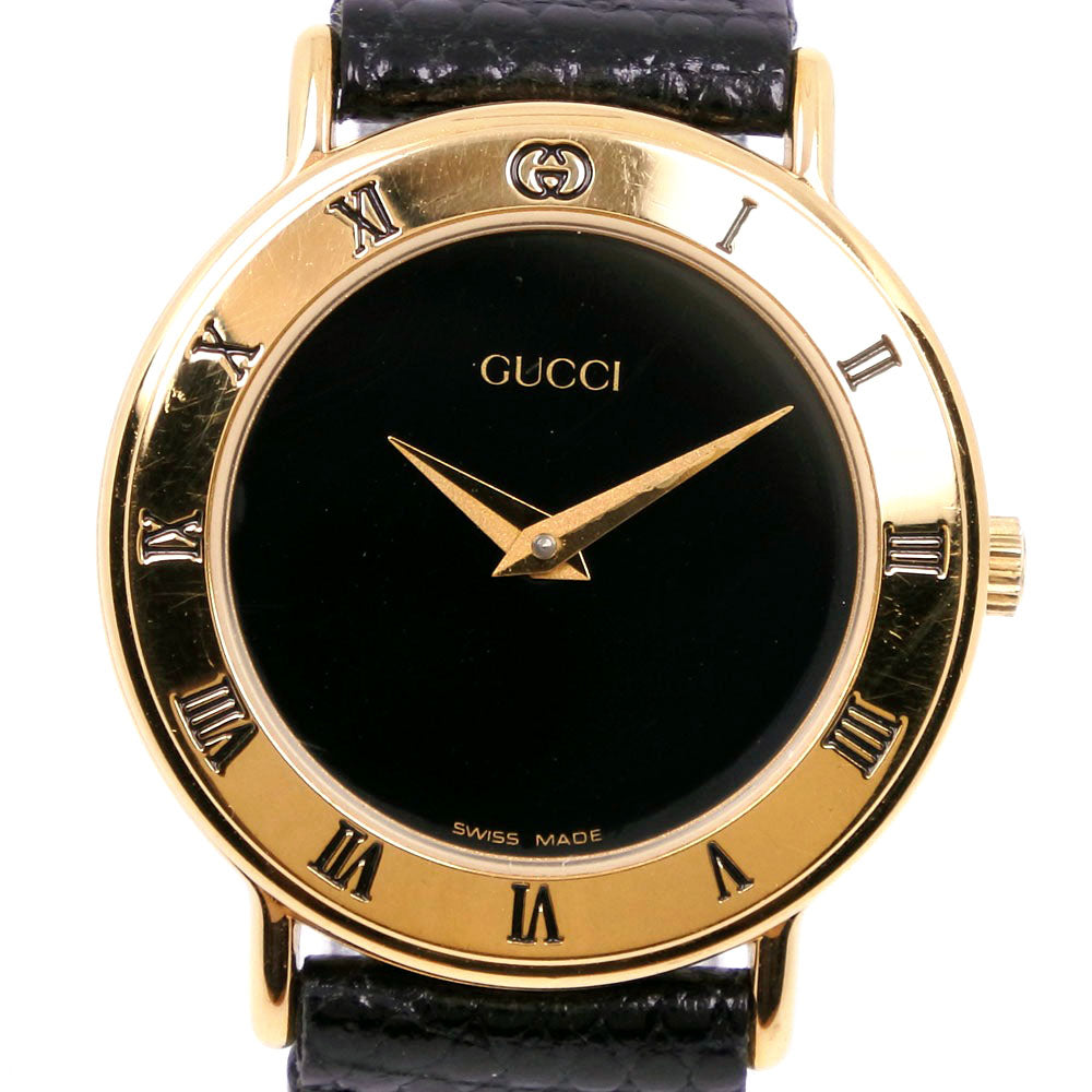 GUCCI] Gucci 3000.2.L Gold plating x leather gold quartz analog