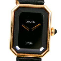 [Chanel] Chanel Premiere H0090 K18 Yellow Gold X Leather Gold Quartz Digital Dames Black Cador