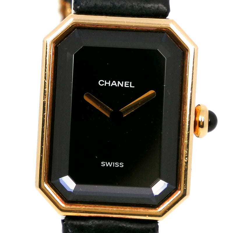 [CHANEL] Chanel Premiere H0090 K18 Yellow Gold x Leather Gold Quartz Digital Ladies Black Dial Watch