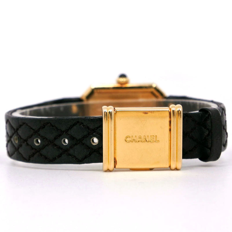 [Chanel] Chanel Premiere H0090 K18 Yellow Gold X Leather Gold Quartz Digital Dames Black Cador