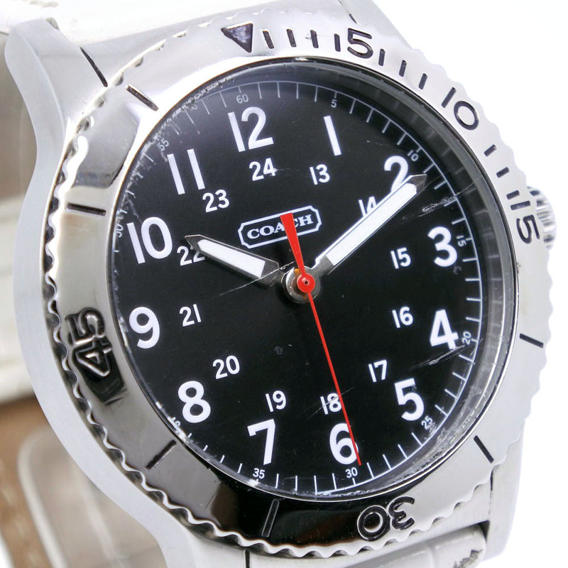 【COACH】コーチ
 腕時計
 CA.70.2.14.0711 ステンレススチール×レザー 白 クオーツ アナログ表示 黒文字盤 メンズ