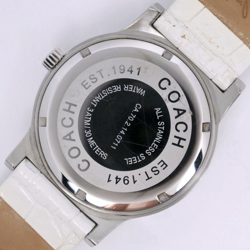 [Coach] Coach Ca.70.2.14.0711 Stainless steel x leather white quartz analog display men's black dial watch