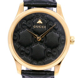 [GUCCI] Gucci G-Timeless 126.4 Stainless Steel x Leather Black Quartz Analog Load Boys Black Dial Watch A Rank