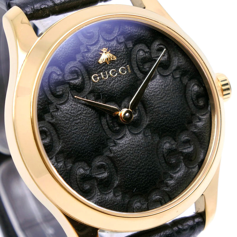 [GUCCI] Gucci G-Timeless 126.4 Stainless Steel x Leather Black Quartz Analog Load Boys Black Dial Watch A Rank