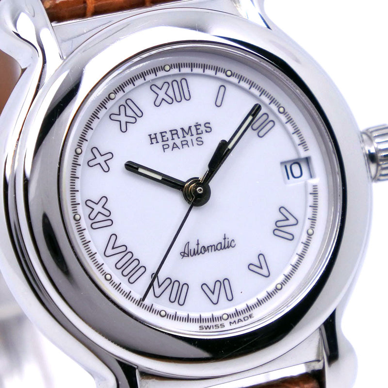 [Hermes] Hermes Caper KP1.210 스테인리스 스틸 X 가죽 차 자동 구불 구불 한 여성 흰색 다이얼 A 순위