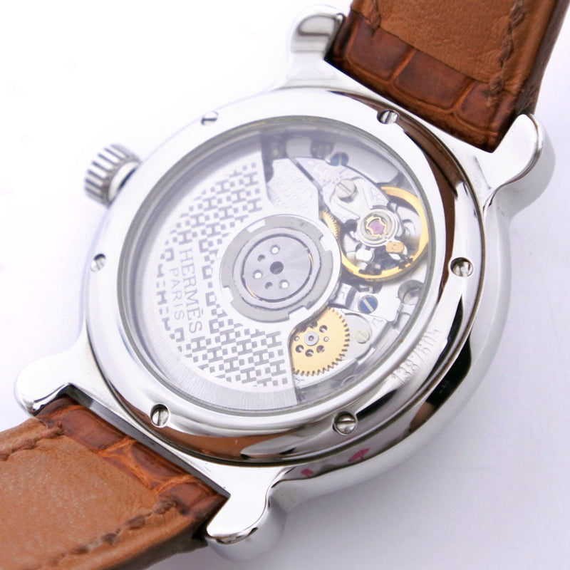 [HERMES] Hermes Caper KP1.210 Stainless steel x Leather tea automatic winding ladies white dial A-rank