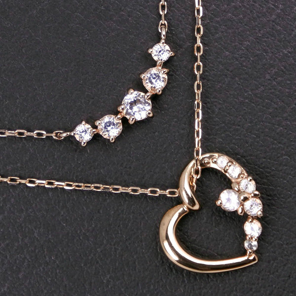 [4 ° C] Yeong Sea Canal 4 ° C Heart & Rhinestone Set of 2 152114621001 Silver 925 Pink Gold Ladies Necklace A Rank