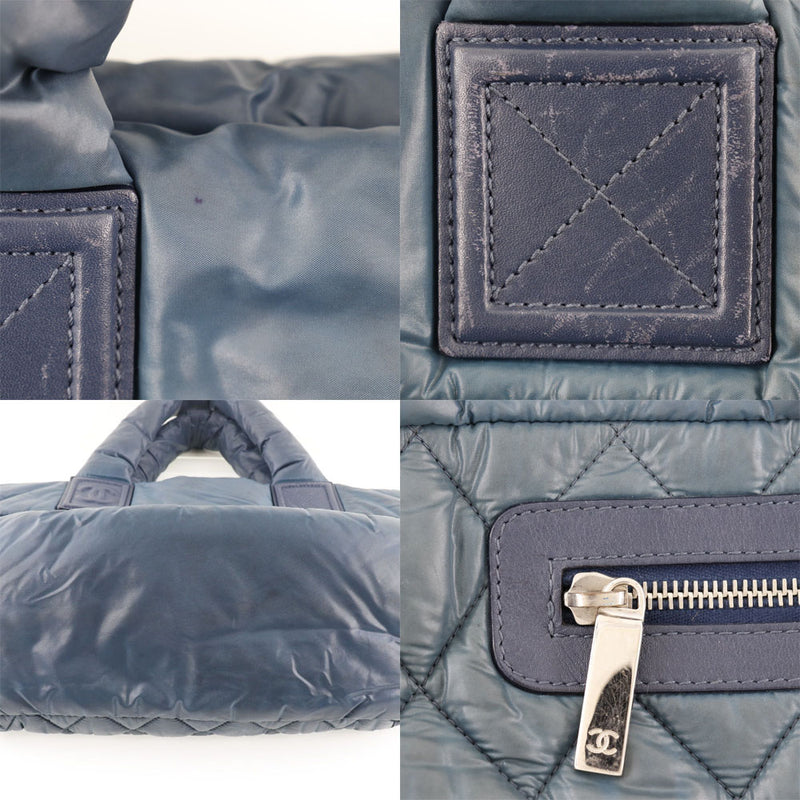 CHANEL Coco Cocoon MM Nylon Tote Bag Handbag Leather Black Large