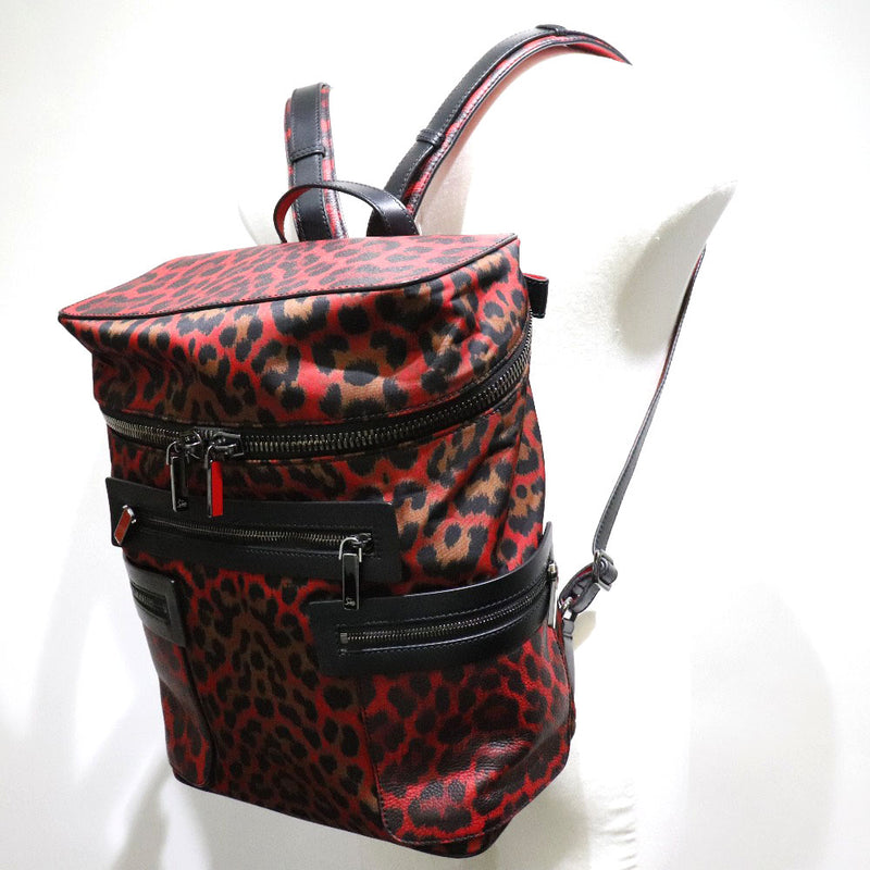 [Christian Louboutin] Christian Lubitan Apolube Leopard Backpack 1175019 Nylon X Calf Red Men 's Backpack Daypack A+Rank