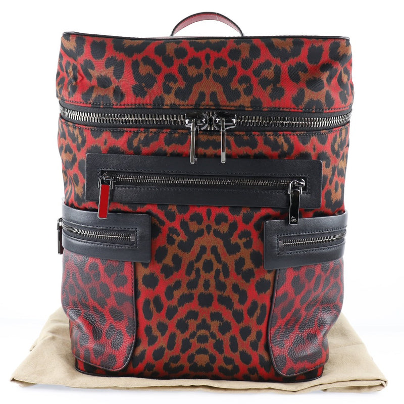 [Christian Louboutin] Christian Lubitan Apolube Leopard Backpack 1175019 Nylon x Calf Red Men's Backpack Daypack A+Rank
