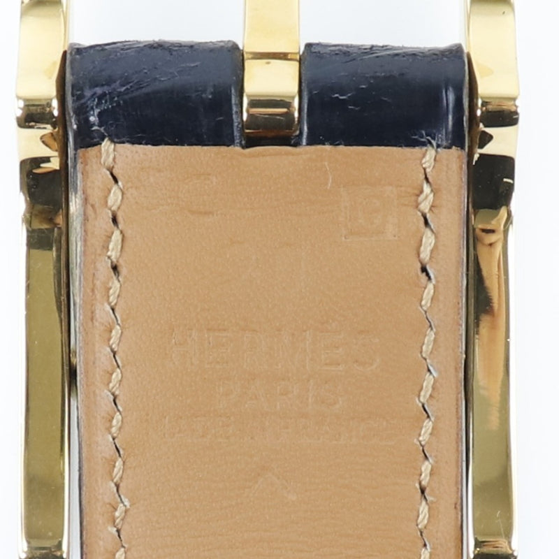 [Hermes] Hermes Squantan 90 Reversible Porosus Negro/Té □ G grabado en el cinturón de hombres A-rank