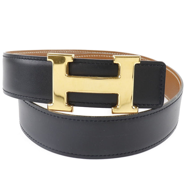 [HERMES] Hermes H belt 65 Constance Reversible Box Charf x Vo Epson x Gold plating Black/Tea □ A engraved ladies belt