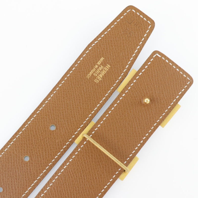 [HERMES] Hermes H belt 65 Constance Reversible Box Charf x Vo Epson x Gold plating Black/Tea □ A engraved ladies belt