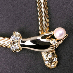 [Mikimoto] Mikimoto Hand Pearl Clip de 6.8 mm Gold Plating X Pearl X Rhinestone Ladies Collar A Rank