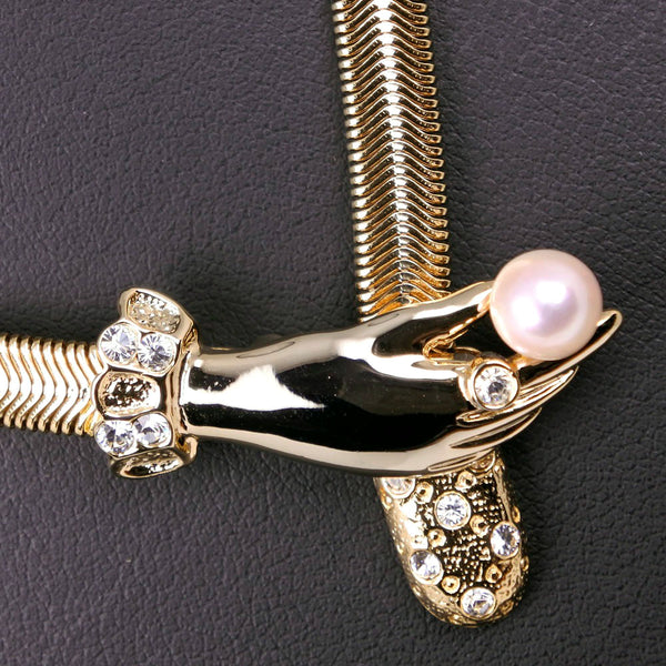 [Mikimoto] Mikimoto Hand Pearl Clip 6.8mm Gold Plating x Pearl x Rhinestone Ladies Necklace A Rank