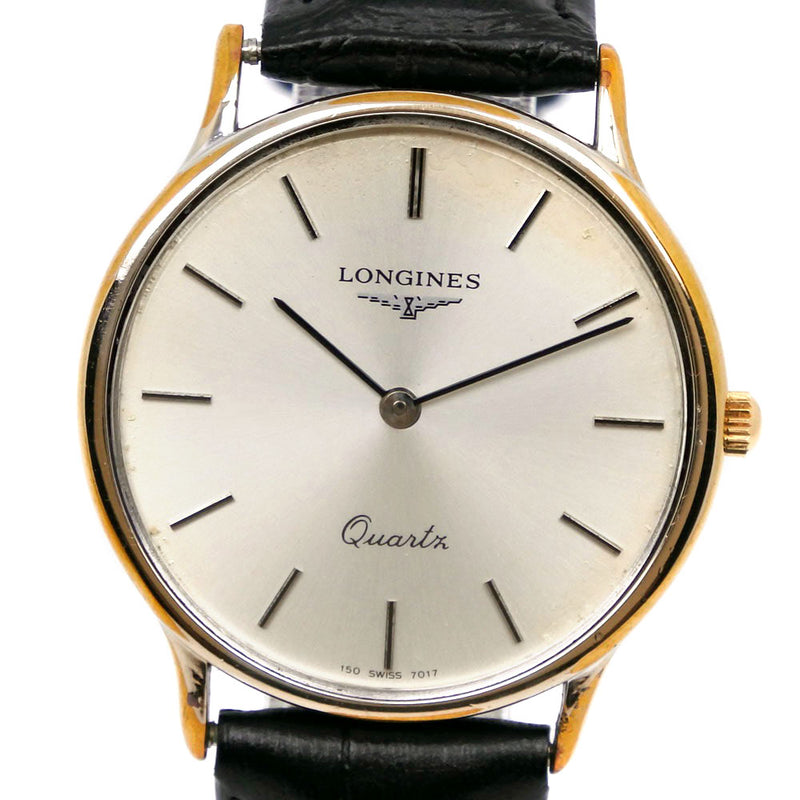 [LONGINES] Longine stainless steel x leather gold/silver quartz analog display men's silver dial watch