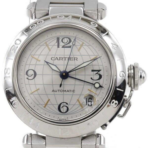 【CARTIER】カルティエ
 パシャＣ 腕時計
 メリディアン GMT W31029M7 ステンレススチール シルバー 自動巻き シルバー文字盤 Pasha C ボーイズA-ランク