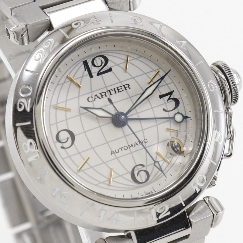 【CARTIER】カルティエ
 パシャＣ 腕時計
 メリディアン GMT W31029M7 ステンレススチール シルバー 自動巻き シルバー文字盤 Pasha C ボーイズA-ランク