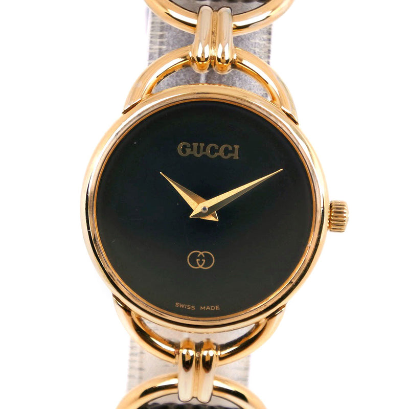 GUCCI] Gucci 6000L gold plating x leather gold quartz analog