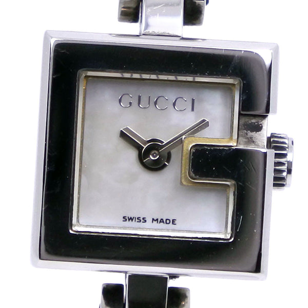 【GUCCI】グッチ
 Gミニ 102 ステンレススチール×レザー シルバー クオーツ アナログ表示 レディース ホワイトシェル文字盤 腕時計