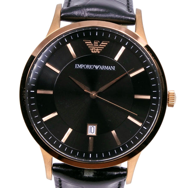 【ARMANI】エンポリオ・アルマーニ
 AR-9022M×レザー×ソリッドステンレススチール 黒 クオーツ アナログ表示 メンズ 黒文字盤 腕時計