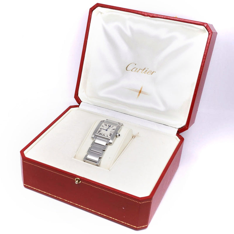 【CARTIER】カルティエ
 タンクフランセーズMM W51003Q3 ステンレススチール シルバー クオーツ アナログ表示 ボーイズ アイボリー文字盤 腕時計