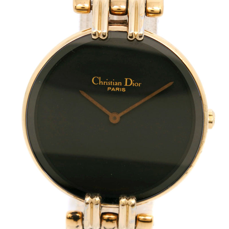 [Dior] Christian Dior Bagira 46.154-2 골드 도금 금 쿼츠 아날로그 레이디스 블랙 다이얼 시계