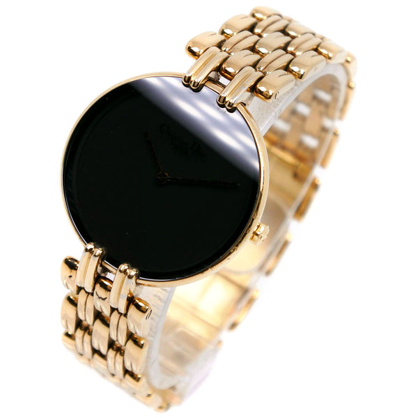 【Dior】クリスチャンディオール
 バギラ 46.154-2 金メッキ ゴールド クオーツ アナログ表示 レディース 黒文字盤 腕時計