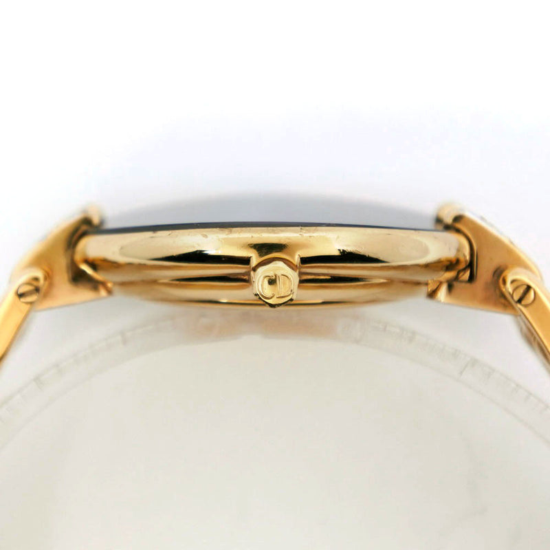 [Dior] Christian Dior Bagira 46.154-2 골드 도금 금 쿼츠 아날로그 레이디스 블랙 다이얼 시계