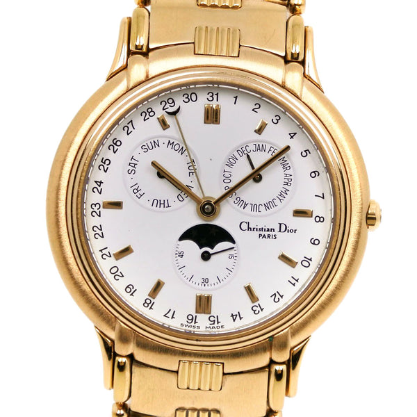 【Dior】クリスチャンディオール
 ムーンフェイズ  61.271 金メッキ ゴールド クオーツ 多針アナログ表示 メンズ 白文字盤 腕時計