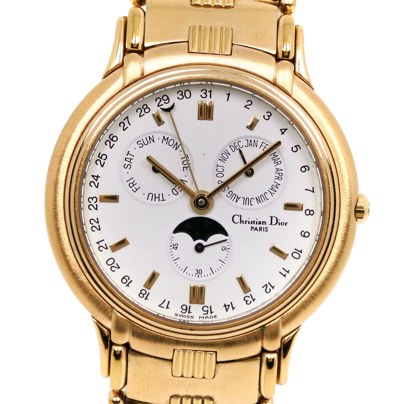 [DIOR] Christian Dior Moon Phase 61.271 Gold Plating Gold Quartz Multiple Hand Analog L display Men's White Dial Wrist Watch