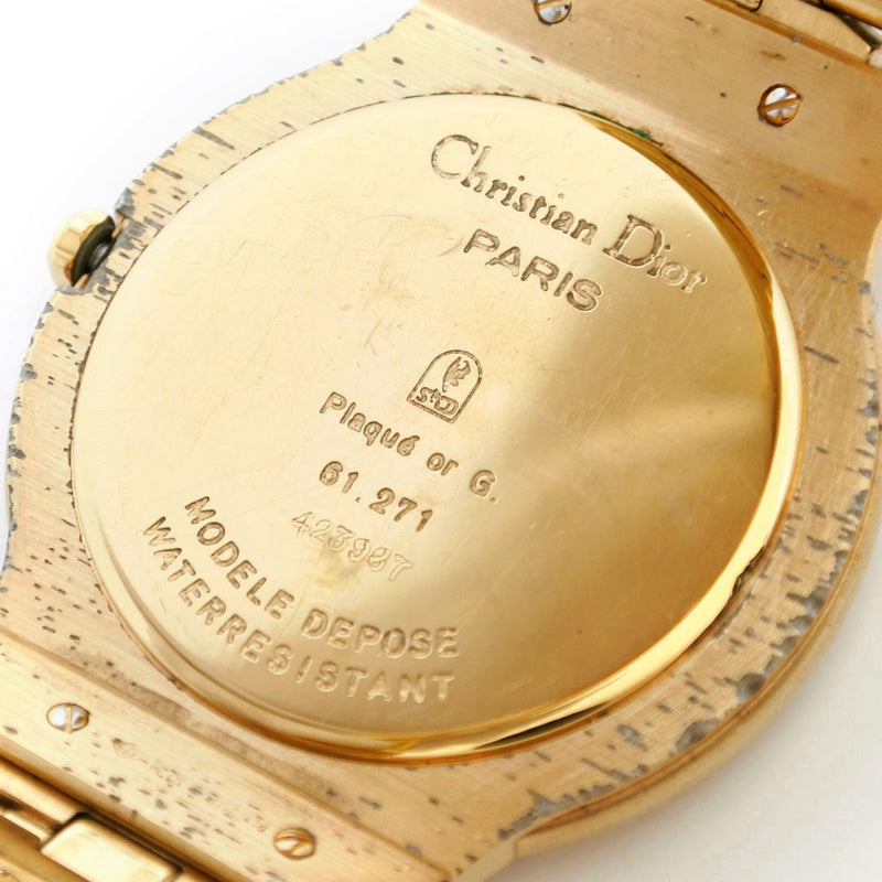 [DIOR] Christian Dior Moon Phase 61.271 골드 도금 금 쿼츠 다중 핸드 아날로그 L 디스플레이 남성용 흰색 다이얼 손목 시계