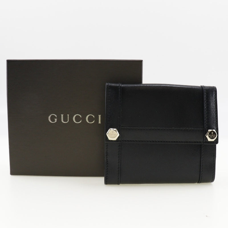 [Gucci] Gucci logo Bolt bi-plieguero 154117 ternero botón negro botón logo perno damas a-rank