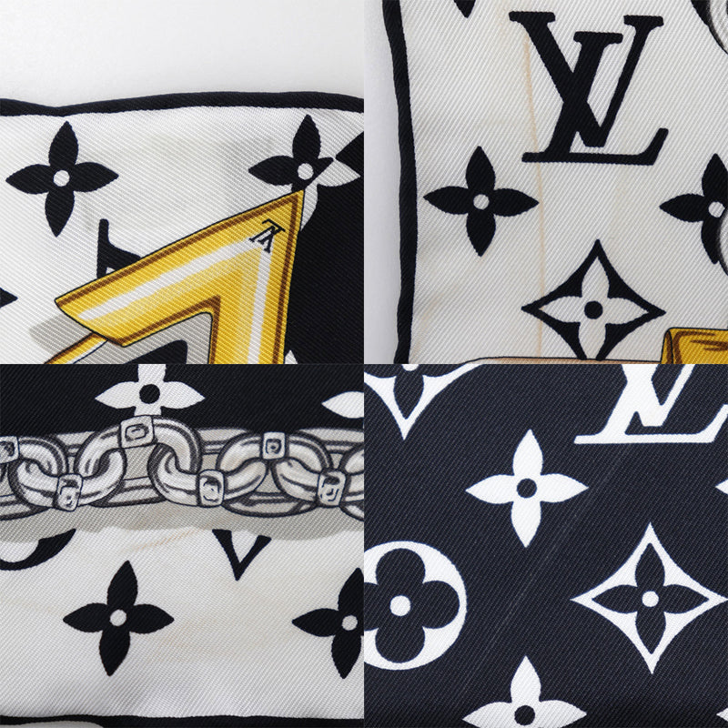 [Louis Vuitton] Louis Vuitton Care/Monogram Congram M78667 실크 누아르 블랙/화이트 IS0137 스탬프 유니스크로 스카프 A-Rank