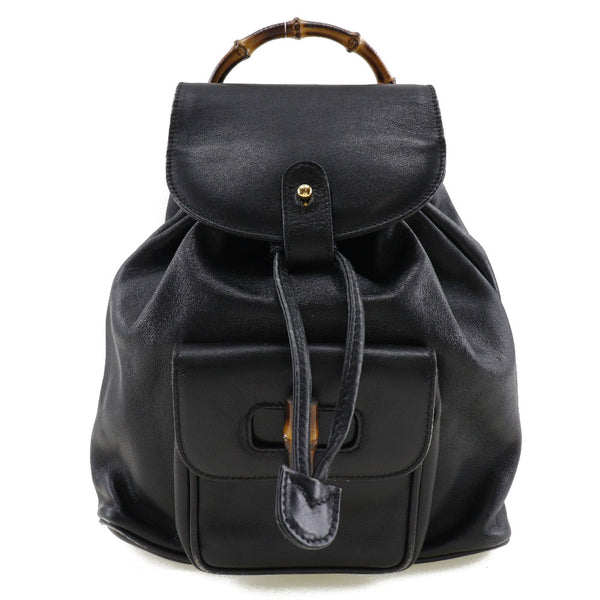 [GUCCI] Gucci Bamboo Backpack Daypack 003.3444.0030 Calf Black Flap Bamboo Ladies