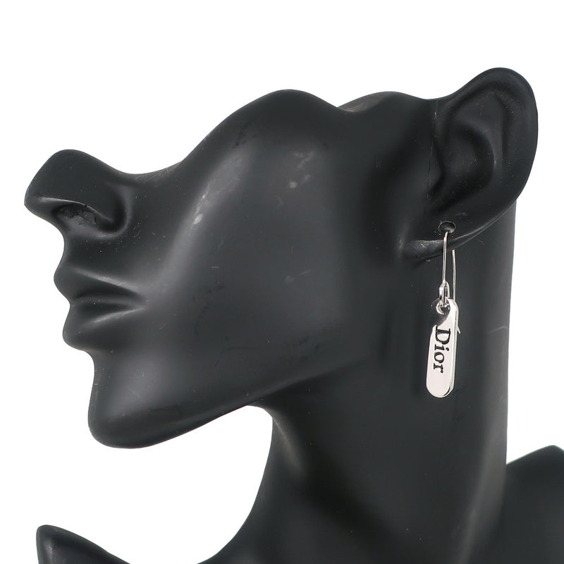 [DIOR] Christian Dior Logo Plate Hook Metal Silver Ladies Earrings A-Rank