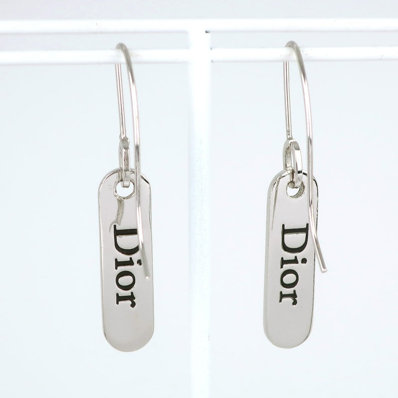 [DIOR] Christian Dior Logo Plate Hook Metal Silver Ladies Earrings A-Rank