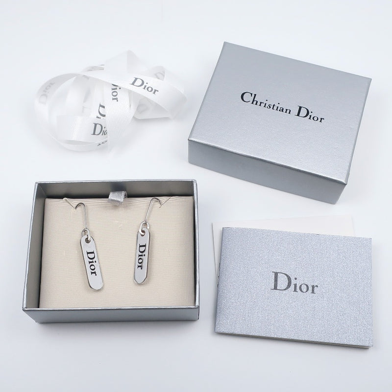 [Dior] Christian Dior logo placa gancho de metal de metal plateado pendientes a-rank
