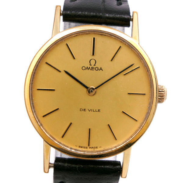 [Omega] Omega Devil/ Devi/ Cal.625 Goldia de oro X Reloj de dial damas de cuero de cuero