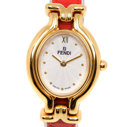 [FENDI] Fendi Returned Belt 640L Gold Plating x Leather Red Quartz Analog Display Ladies White Dial Watch