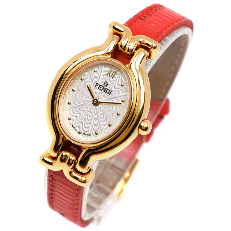 [Fendi] Fendi devuelto Cinturón 640L Gold Fotzán x cuero Red Analógico Display Ladies White Dial Watch