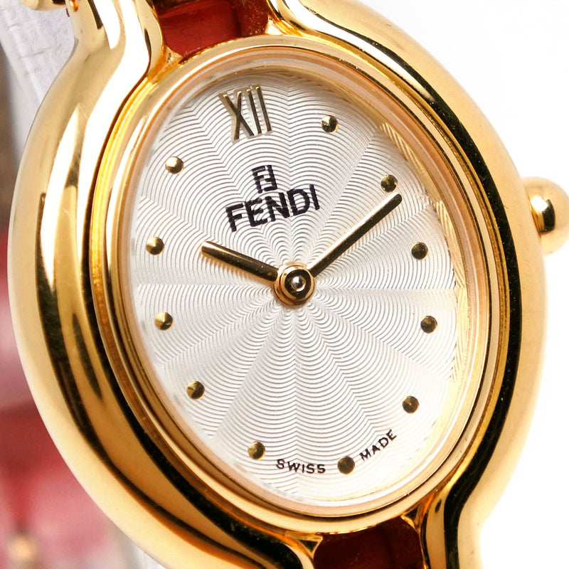 [Fendi] Fendi 반환 벨트 640L 골드 도금 X 가죽 레드 쿼츠 아날로그 디스플레이 레이디 흰색 다이얼 시계