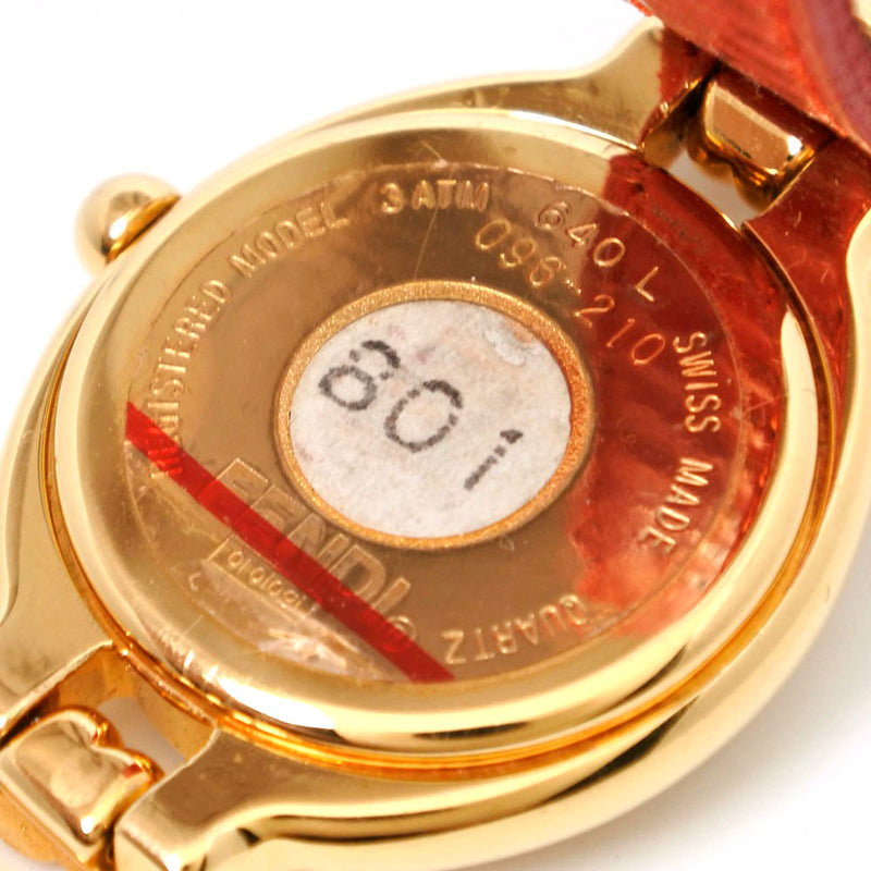 [Fendi] Fendi devuelto Cinturón 640L Gold Fotzán x cuero Red Analógico Display Ladies White Dial Watch