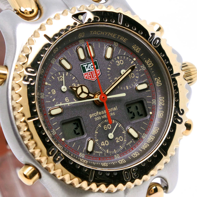 [TAG HEUER] TAG Hoire Sena Model Sena Series CG1122-0 Stainless steel x gold plating x leather tea quartz chronograph men's gray dial watch A-Rank