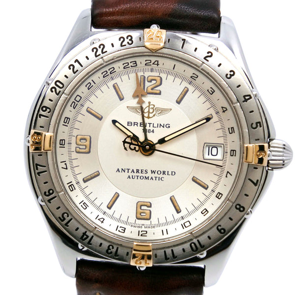 [Breitling] Breitling Antares World Cal.2893-2 B32047.1不锈钢X皮革茶自动绕组男士银牌手表