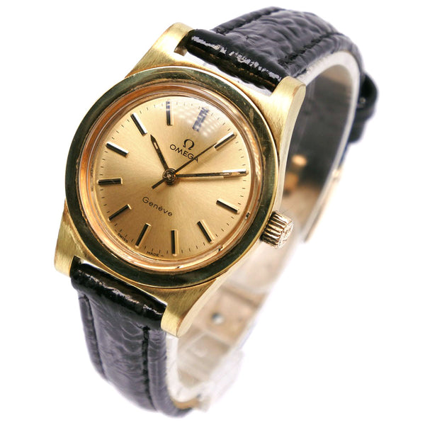 [Omega] Omega Ginebra Watch Cal.635 Reparación de oro x cuero dorado negro dial Ginebra Damas