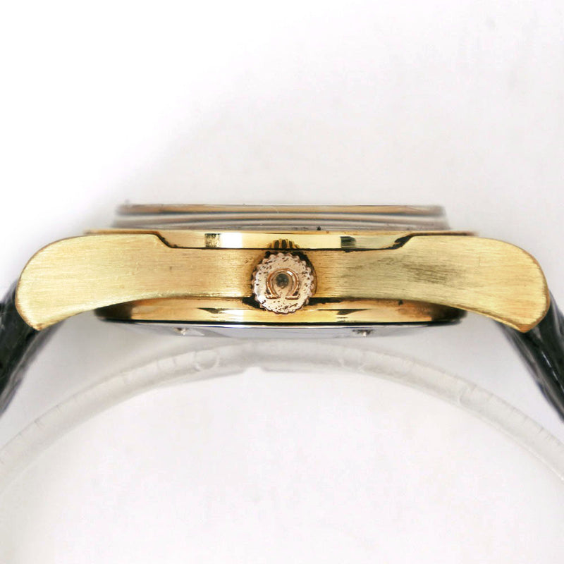 【OMEGA】オメガ
 ジュネーブ 腕時計
 cal.635 金メッキ×レザー 黒 手巻き ゴールド文字盤 Geneva レディース
