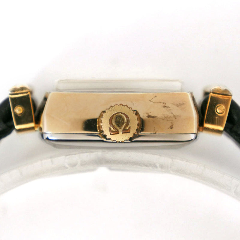 [Omega] Omega Ginebra Watch Cal.485 Goldia de oro x cuero negro dial rojo dam ginebra damas